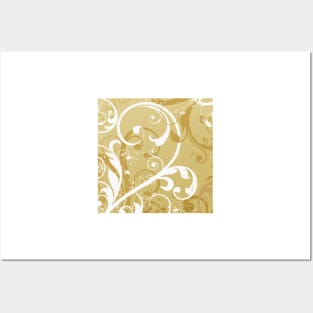 White Golden Floral Art Posters and Art